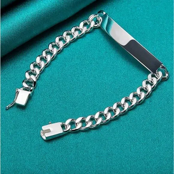 925 Silver Cuban Men's 10 mm Bracelet Vintage Fashion Christmas Birthday Gift